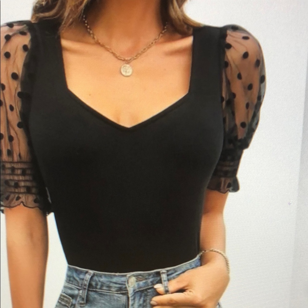 COPY - Women’s Puff Sleeve Top Sweetheart Neckline Dressy Casual Short Sleeve S…